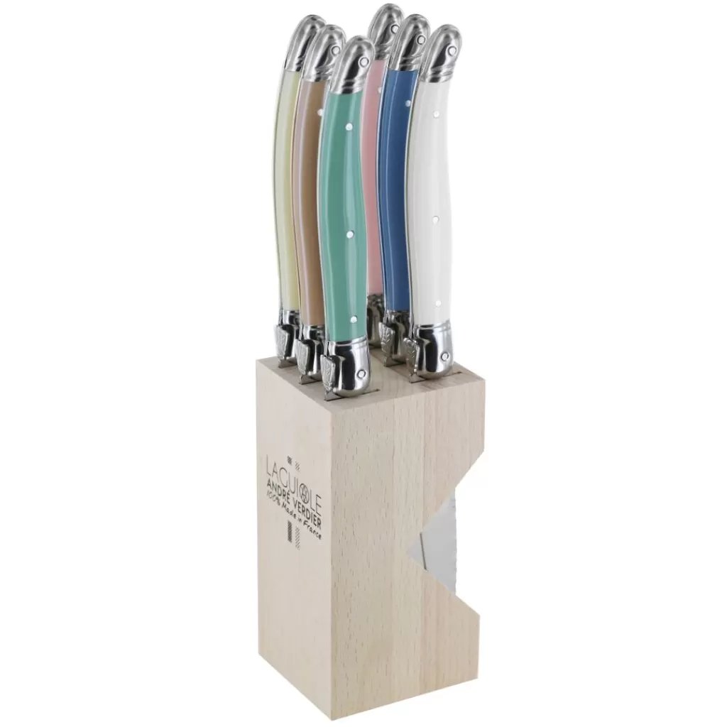 Fashion Andru00e9 verdier Bloc 6 couteaux manches colorés pastel Multicolore