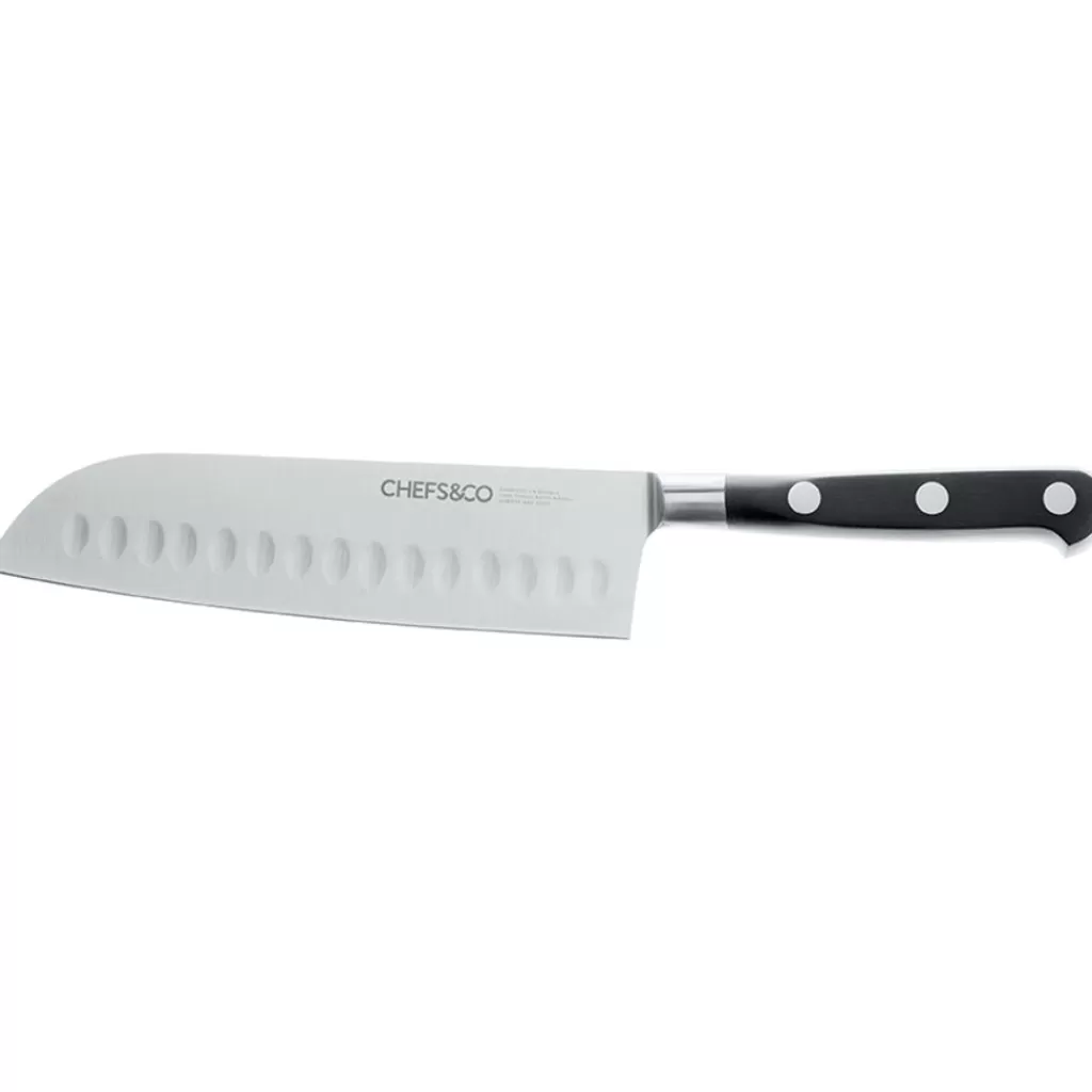 Clearance Chefs & Co Couteau Santoku alvéolé 18 cm Gris