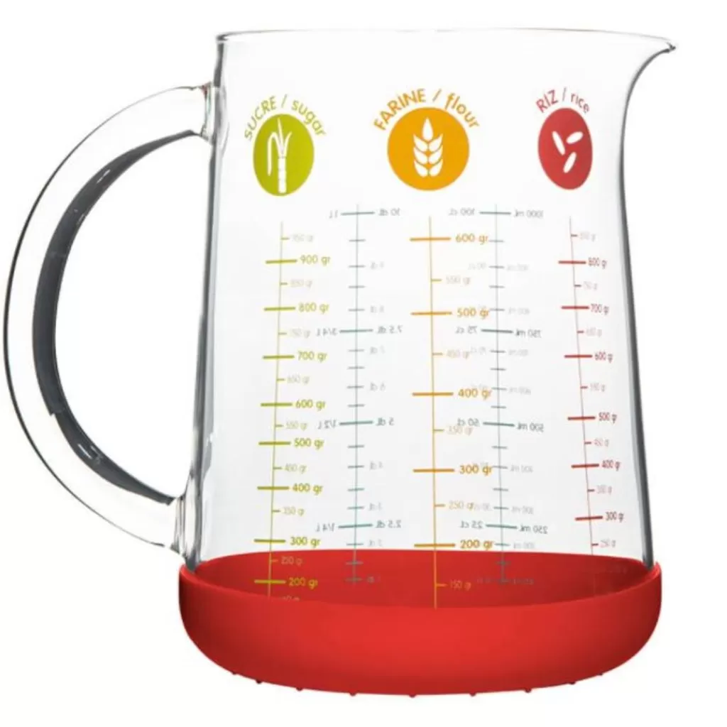 Hot Pebbly Pichet doseur en verre et silicone 1L Transparent
