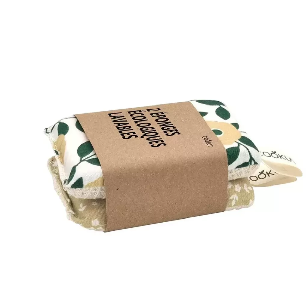 Clearance Cookut Set de 2 éponges écologiques lavables fleurs s Jaune